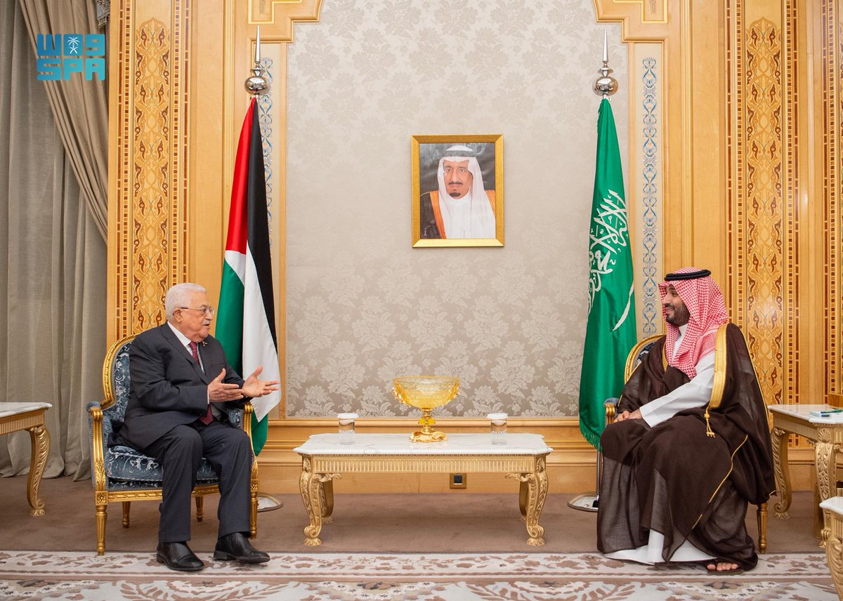 HRH the Crown Prince Receives President of Palestine. #SPAGOV
