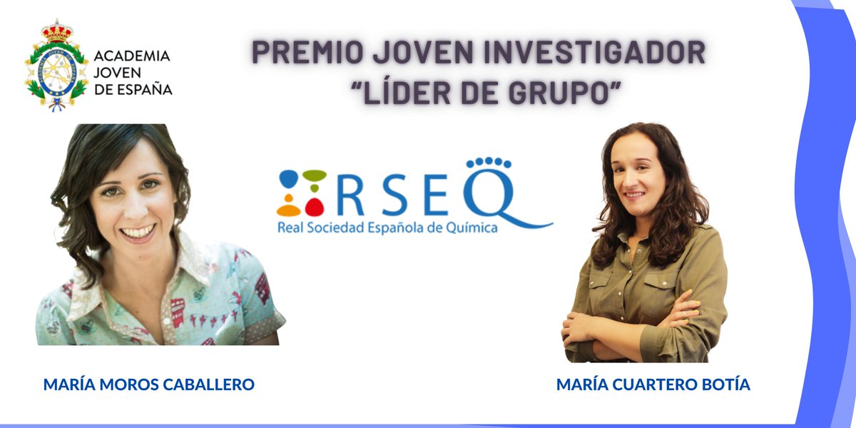 Desde la @academia_joven queremos felicitar a nuestras #AcadémicasJóvenes: María Moros @DrMaryMoros y María Cuartero @MariaCuartero84 Premios Jóvenes Investigadoras 'Líder de grupo' de la @RSEQUIMICA ¡Enhorabuena!