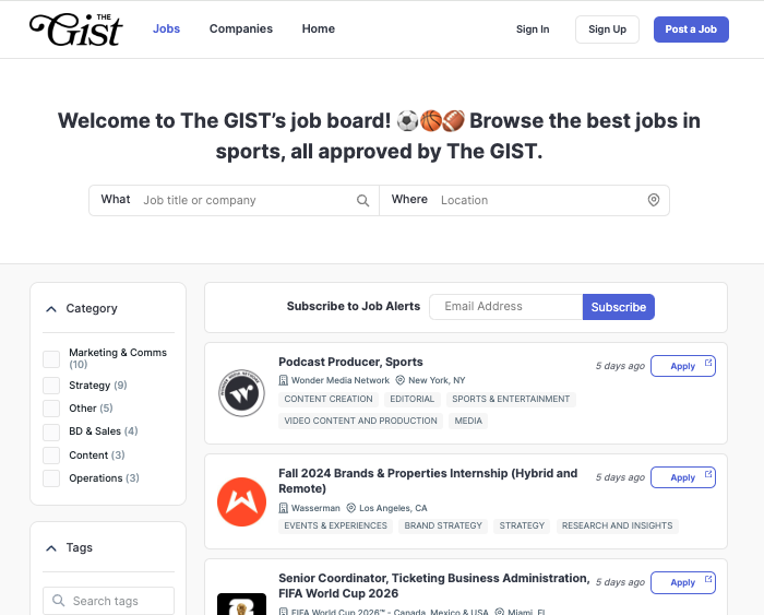 We need more women working in sports. Period. FINALLY, there is a *great* job board that helps women find *great* jobs in sports. (Thanks, @thegistusa!🙏) Check it out + get on the list for their #sportsbiz newsletter to keep you interview-ready.💼👇 thegistsports.com/subscribe-spor…