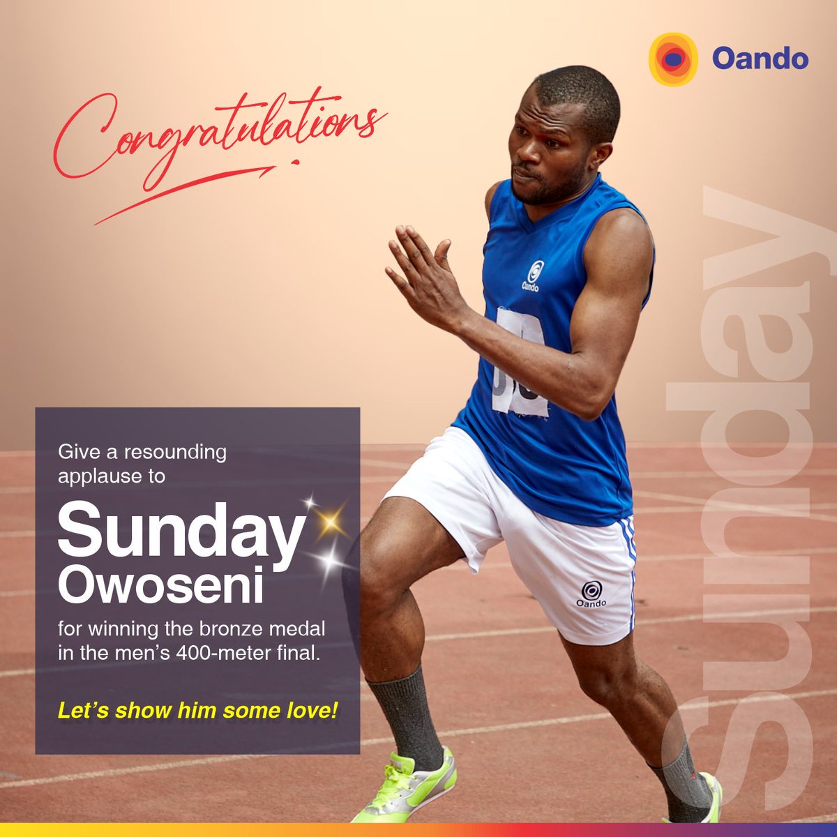 The 19th edition of NOGIG has come to a close, but the Oando team made their mark, and it’s time to celebrate our second medalist! Congratulations to Sunday Owoseni for a stellar performance in the Men's 400-meter Final! 🥉🏃‍♂️🎉 #RaceChampion #NOGIG #BronzeMedalWinner