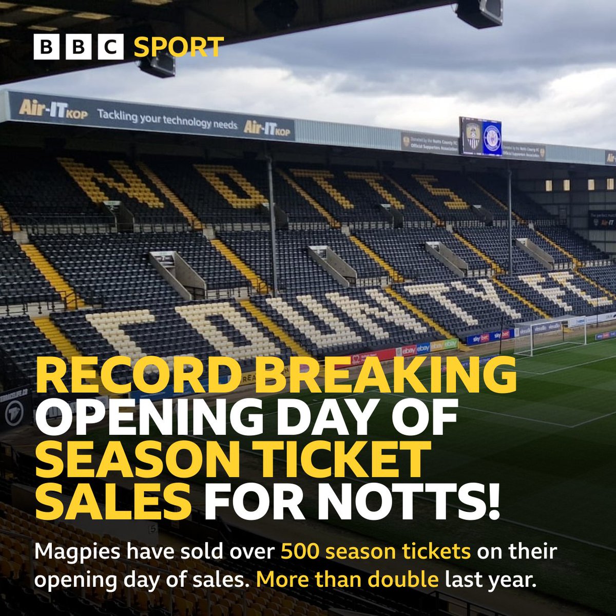 Plenty of optimism going into next season already for Notts County. Fans have snapped up over 500 season tickets on day one of them going on sale. More than double the amount sold on day one last year following promotion back to the EFL. #Notts