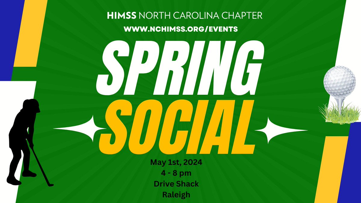 Just a quick note to remind you to register for our Spring Social - Data Sharing & Patient Privacy. We have 4 panelists that we can’t wait to learn from and share ideas with! Education, networking, and getting to practice your swing? Priceless! ttps://nchimss.org/events