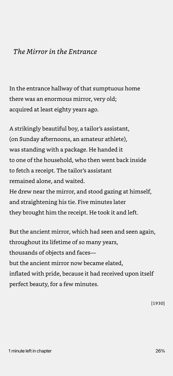 This remarkable #Cavafy poem, written 3 years before the poet’s death #OTD in 1933, uses a mirror to (!) reflect on his recurring themes: beauty, time, and memory: