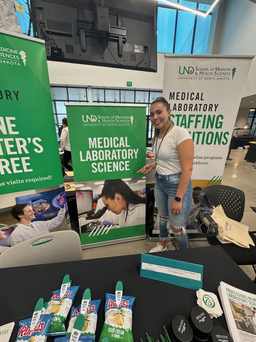 UNDMLS's tweet image. Lots of networking with UND alumni and current students at the ASCLS-North Dakota State Meeting in Bismarck, ND. #UNDproud #Lab4Life #IamASCLS UND alumni, Tiffany Belgarde, even found herself on our poster 📷