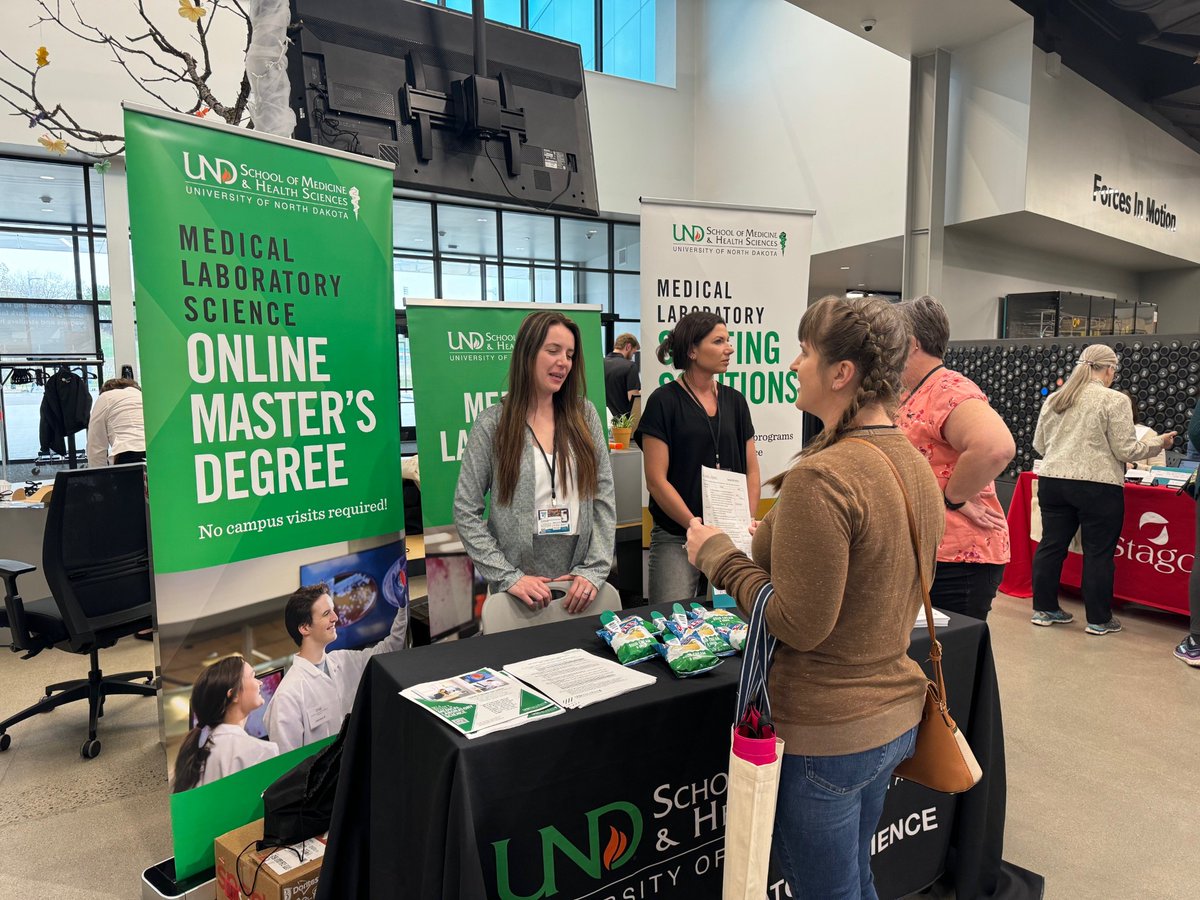 UNDMLS's tweet image. Lots of networking with UND alumni and current students at the ASCLS-North Dakota State Meeting in Bismarck, ND. #UNDproud #Lab4Life #IamASCLS UND alumni, Tiffany Belgarde, even found herself on our poster 📷