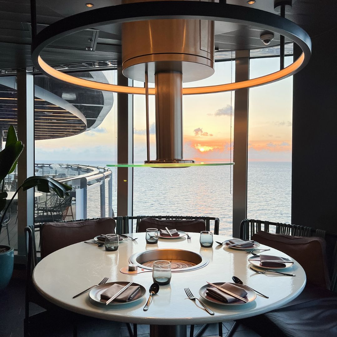 Have you ever had Korean BBQ overseas? Virgin Voyages combines adult cruising with luxury by giving you 5-star dining experiences with views like this at every corner 🌊 🛳️. #TravelBetter #TravelAgency #TravelAgent #TravelAdvisor #TravelInspo #VirginVoyages