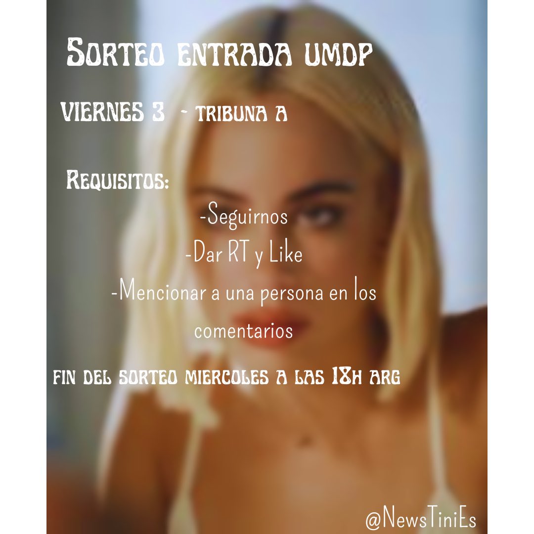 🚨VOLVIMOS CON OTRO SORTEO🚨

Sorteamos una entrada para el viernes  3 de mayo, para participar mencionen y den rt  a este post, siguan la cuenta y ya estaran participando!!

El sorteo se hara el miercoles a las 18hs 🇦🇷

MUCHA SUERTE A TODOS🫶🏻