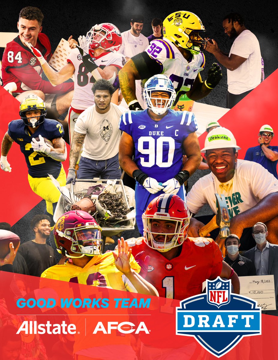 Congratulations to the @Allstate AFCA Good Works Team members who were selected in the 2024 NFL Draft. Getting it done on the field & in the community!