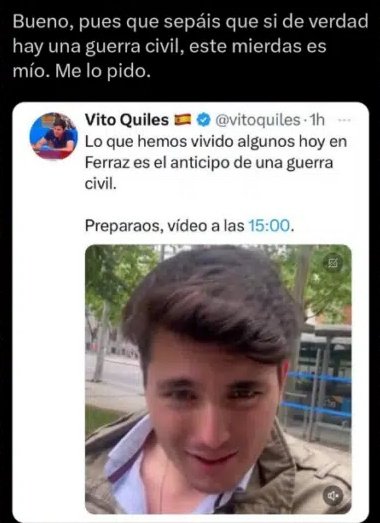 José Aroca, asesor del PSOE, amenaza de muerte al periodista Vito Quiles: “Bueno, pues que sepáis que si de verdad hay una guerra civil a este mierdas me lo pido. Es mío” ha asegurado en redes. ¿Debería tenerle miedo?