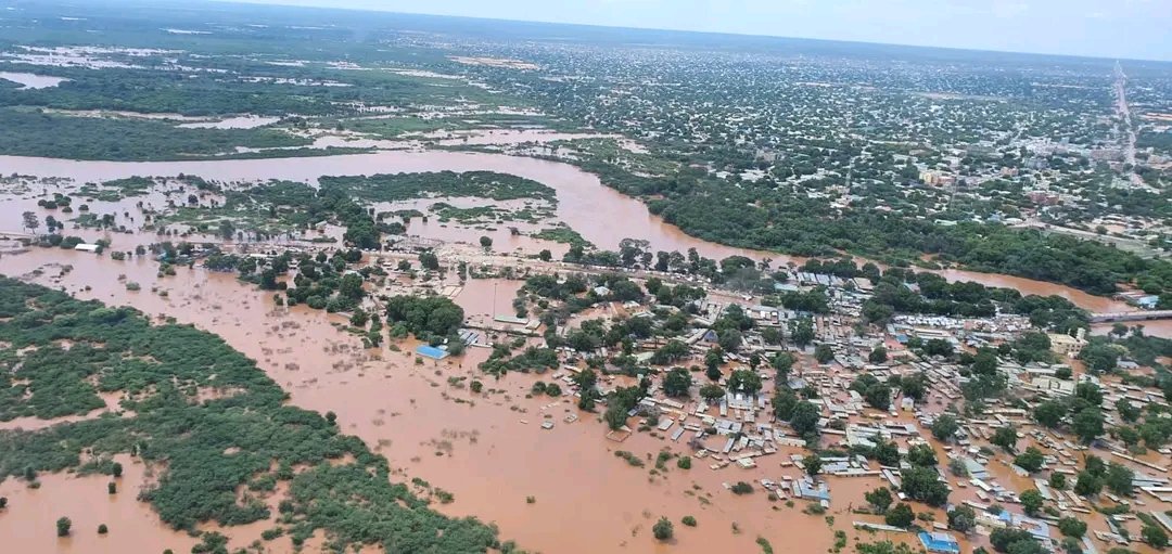 Aerial overview of Tana River near Garissa showing the extensive flooding in the area.