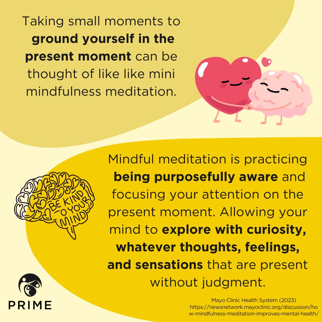 Happy #MentalHealthMonday 🧠💛 Life gets so busy, which can add onto our daily stress 😓 Being mindful about our thoughts and feelings can reduce this stress by reminding us about the positivity in each day 🥰☀️ #MentalHealthMatters #FamilyMentalHealth #PRIMEtheme