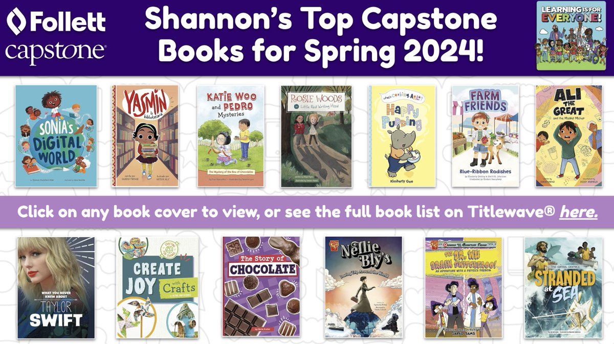 It's your last day to enter this special giveaway, friends.🎉

Win 13 @CapstonePub Spring 2024 titles for your library in this special giveaway from @follettcontent and Capstone. 📚

The last day to enter is April 30, 2024. ❤️

buff.ly/4bdQv8h

#tlchat #futurereadylibs…