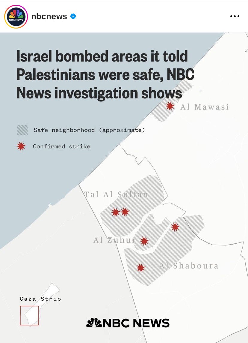 We’ve spent months warning that Israel is bombing areas it told Palestinians were “safe.” Unfortunately, it takes an investigation by mainstream US outlets to legitimize the truth.

The coming months/years will see countless investigations that confirm what we’ve known all along.