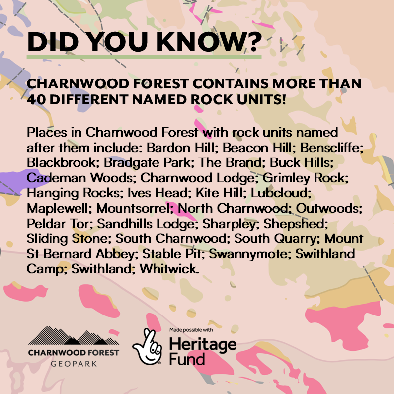 ❓ Did you know - Charnwood Forest contains more than 40 different named rock units. Many of them are named after places in the Geopark, from Shepshed to Bradgate Park!