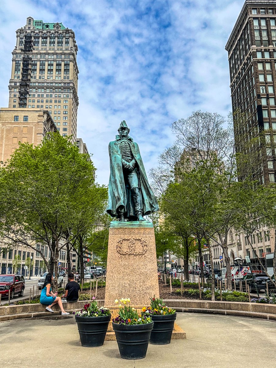 Out walking at lunch today. The statue of General Alexander Macomb, hero of the War of 1812, melted down from cannons from the battles and fashioned into this monument on Washington Blvd (another area that has completely transformed the past few years). #Detroit #PureMichigan