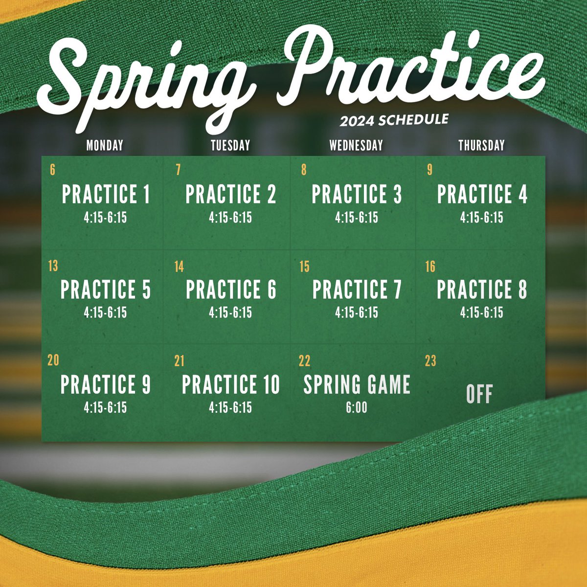 Spring ball starts Monday! Heres this spring’s practice schedule: