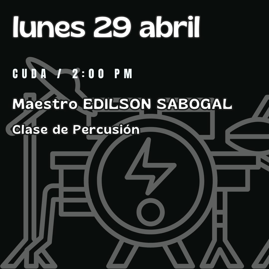 ¡No te puedes perder hoy la clase de percusión del maestro Edilson Sabogal, la cual se realizará en el Cuda a las 2:00 pm!

Los esperamos 🎉

#cevam #masqueingles #merida #Venezuela