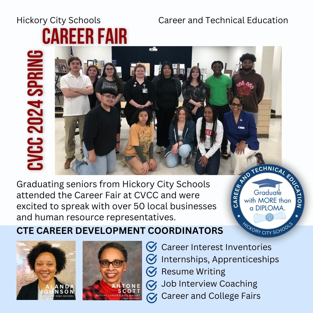 Career fairs provide an invaluable opportunity for students to make a good impression and to speak one-on-one with multiple business representatives all in the same place. 
#CTEforNC #hickoryschools #CareerFair2024