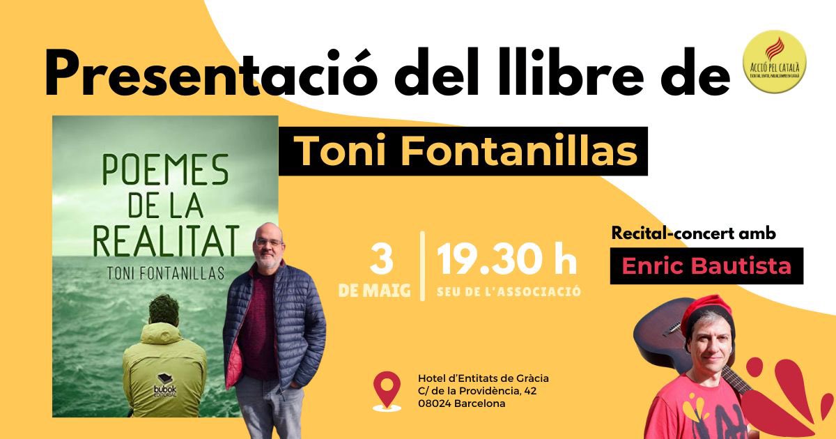 Coneixeu al nostre creador @BaEnric @creadorstv ? ho fa sempre en català , és hora de fer-li costat. En @ToniFontanillas , acabat d'arribar de terres Mallorquines, ens presentarà el seu llibre. En acabar , gaudirem d’ un petit refrigeri. No hi podeu faltar!! #AccióPelCatalà