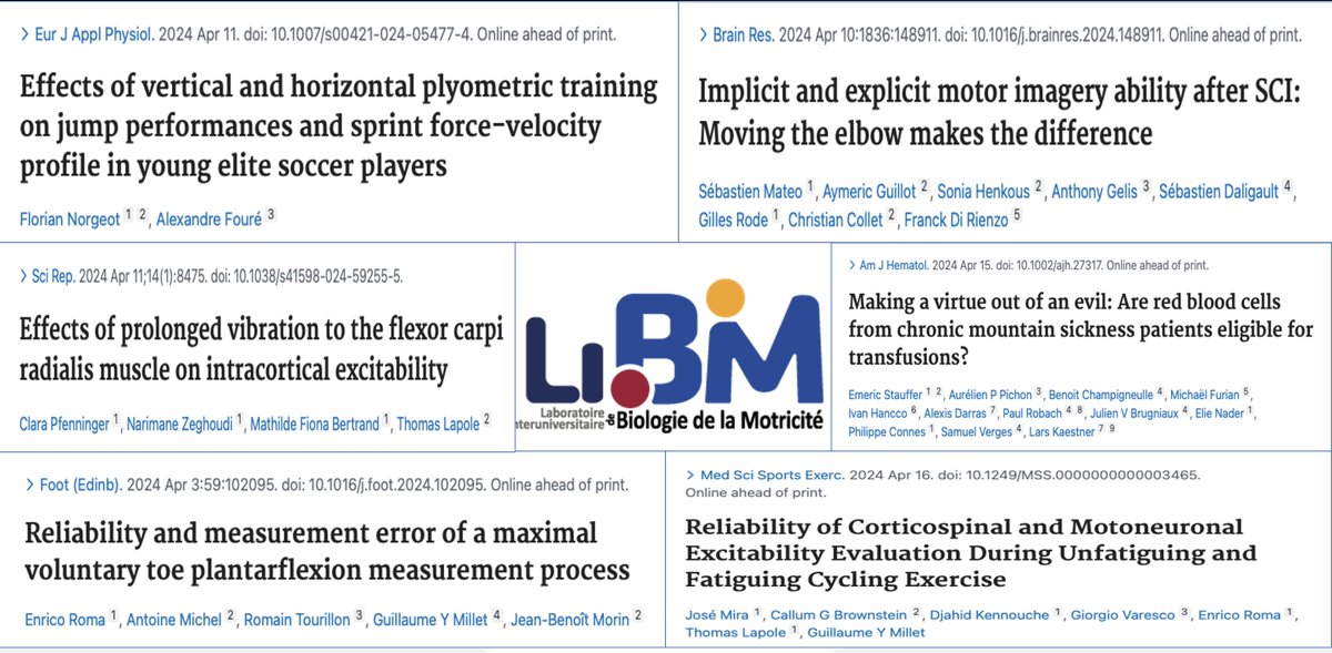 Our Lab's new papers 📄🔬@LIBM_lab Plyometric training in young ⚽️ Motor imagery 🧠 Red blood cells 🩸and mountain⛰ sickness Vibration and cortical excitability🧠⚡️ Foot strength 🦶measurement🛠 Excitability and cycling🚴‍♂️ Check titles ✅👇