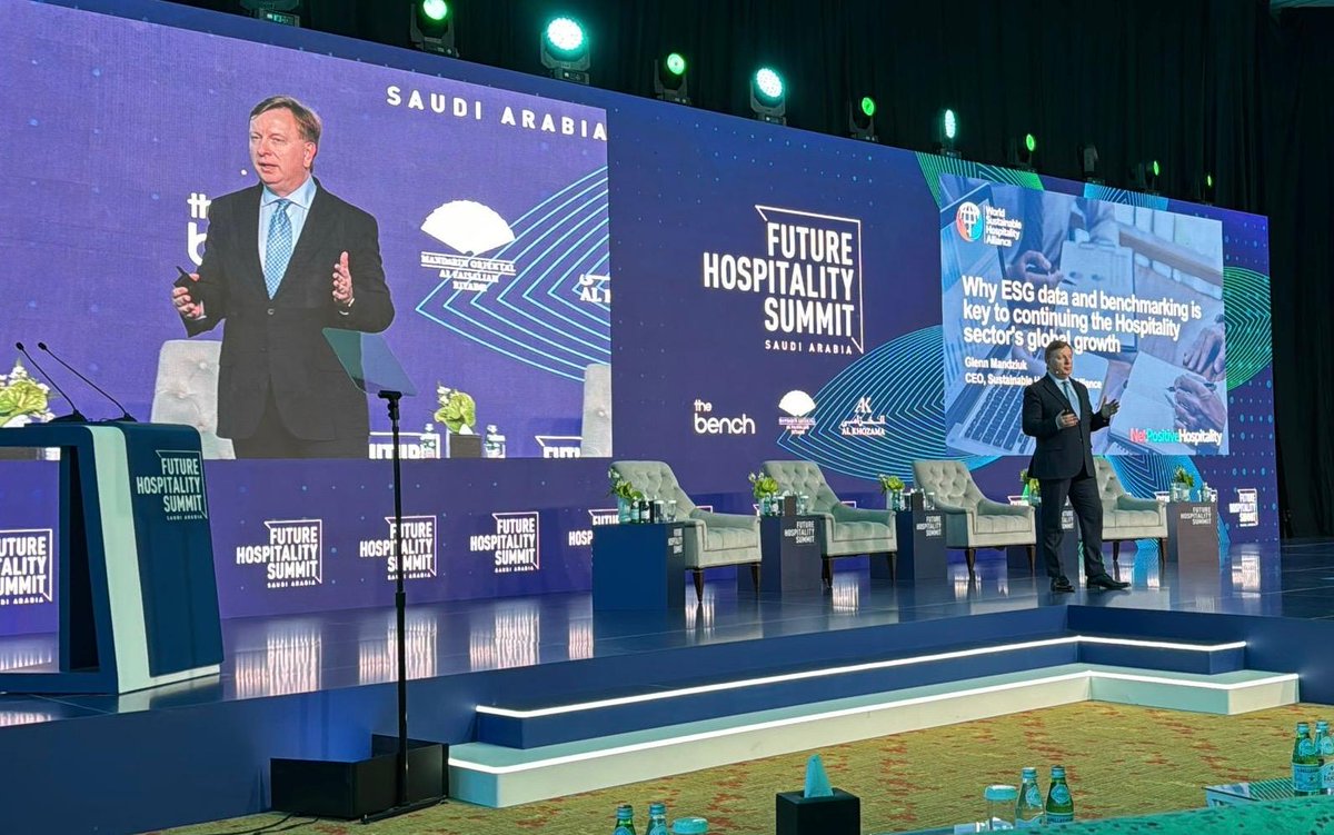 Presenting at the @FuturHospSummit, our #CEO, @GWMandziuk, explored the key role of #ESG #data in driving #sustainable #hospitality growth. Stay tuned to discover a pivotal #announcement and find out about Glenn's Q&A discussion about #greenivestments. futurehospitality.com/sa/agenda