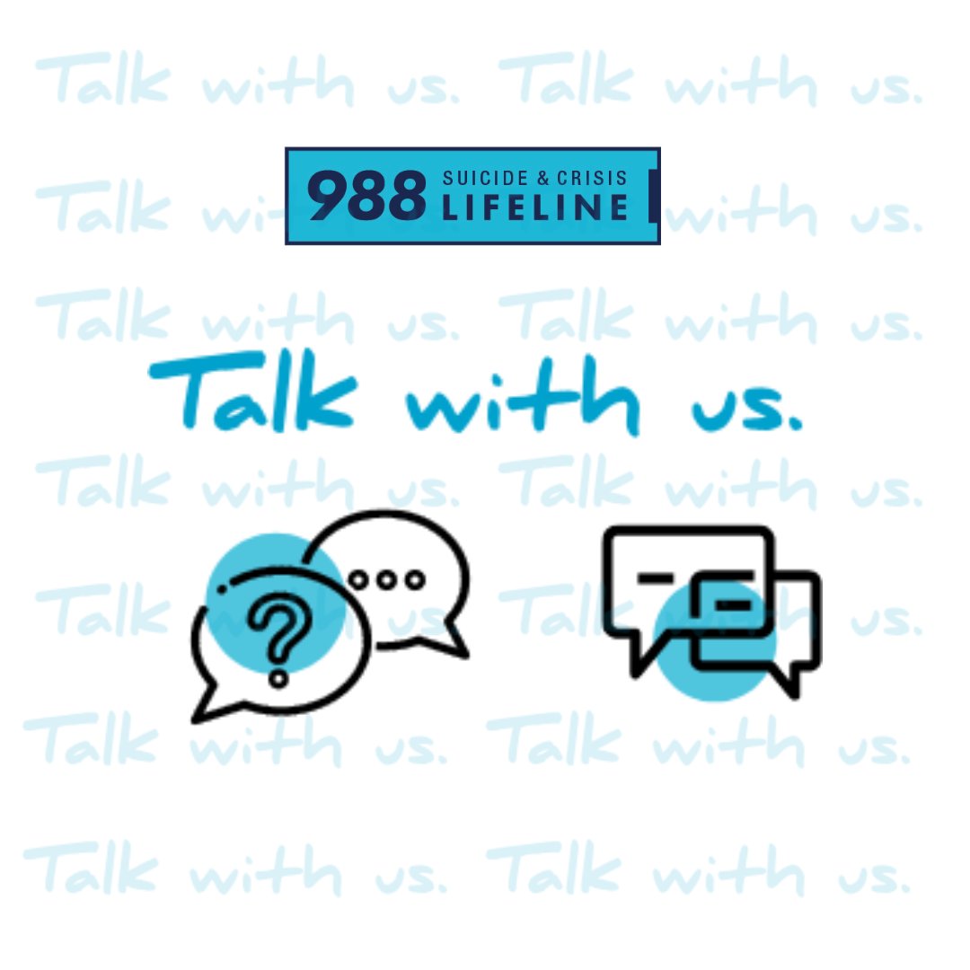 If you or someone you know is having thoughts of suicide or experiencing a mental health or substance use crisis, #988Lifeline provides 24/7 connection to confidential support. Talk with us. Just call or text 988 or chat 988lifeline.org