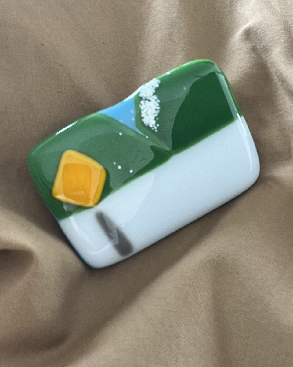 Mountain Town -fused glass brooch