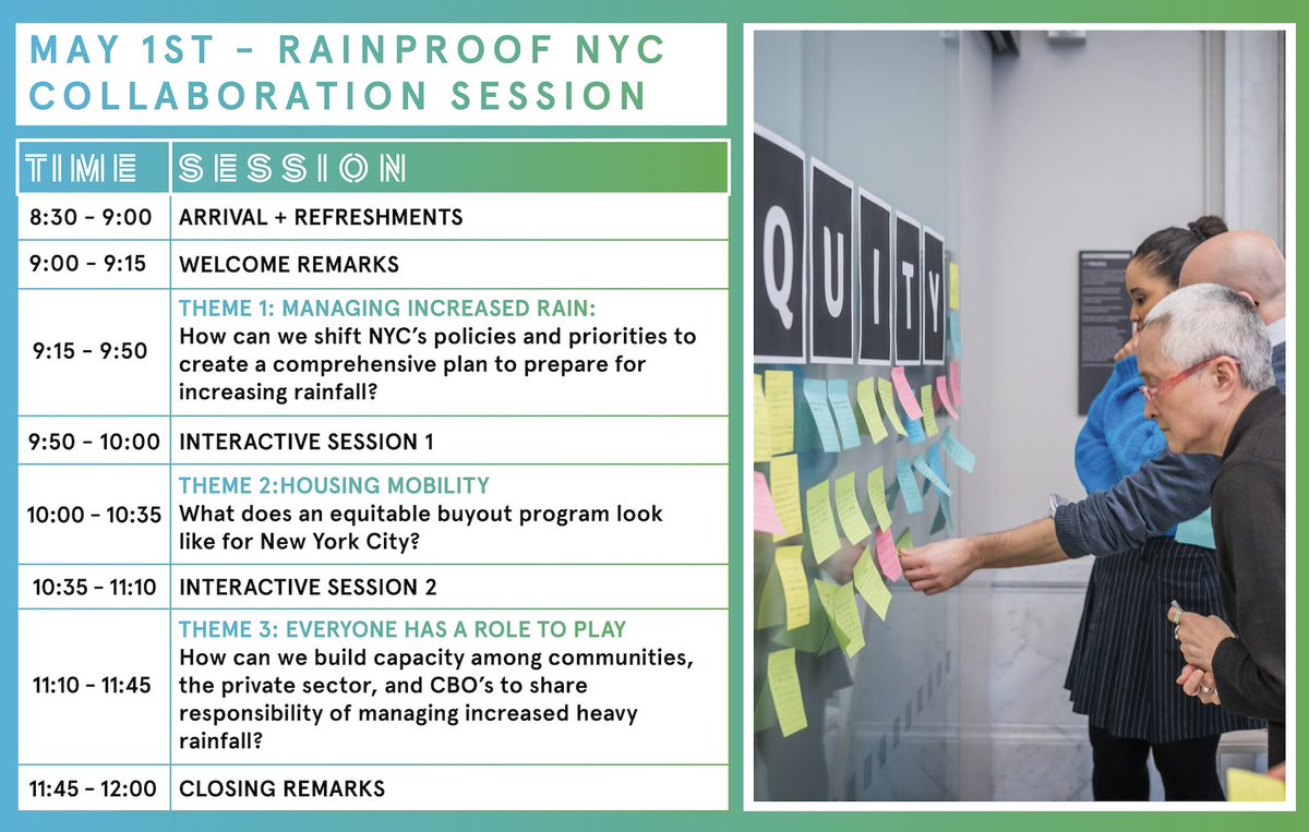 2 days left! Make a splash at @amnh on May 1st: Rainproof.NYC Collaboration Sessions! Your innovative thoughts can help us weather any storm. If you can't join us for the full 3 hours, stop by for your session of interest! RSVP: bit.ly/rainproofMay1 #RainproofNYC