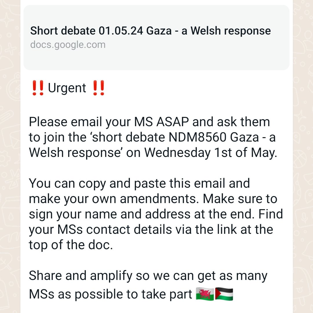 Write to your Senedd Member ahead of Gaza debate on Wednesday. Link to template email: docs.google.com/document/d/12R…