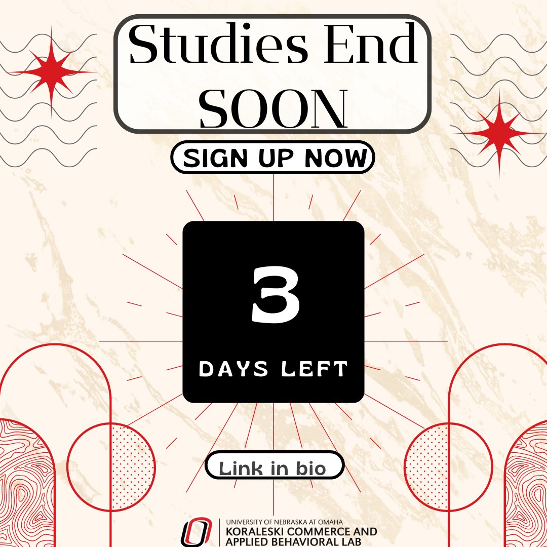 Hey Mavericks! Still have to do a study with us to get credit or extra credit for a class? Time is almost up! After today, there are only three more official days left to offer studies. Sign up now, timeslots are limited! #innovation #studentlife #MotivationMonday
