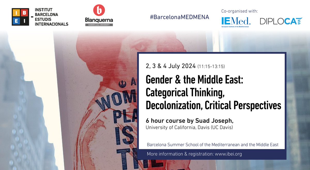 ✏️'#Gender & the #MiddleEast: Categorical Thinking, #Decolonization, Critical Perspectives' with Suad Joseph (@UCDavis) asks how gender becomes a category of political projects in/for/about/through the Middle East. 🗒️2-3-4 July, 11:15-13:15h 🔎 Info: t.ly/W_5oM