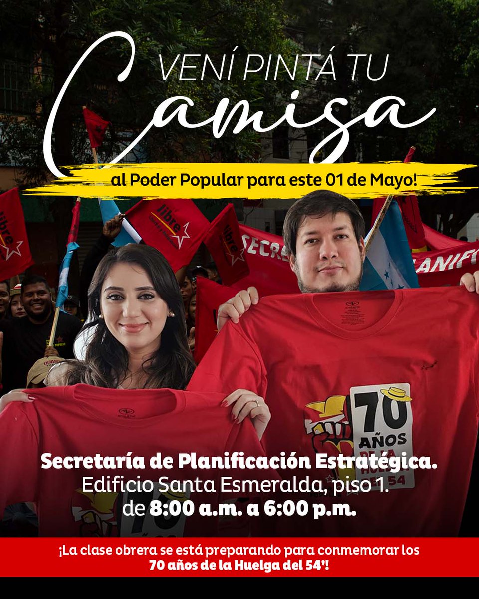 😎 ¿Todo listo para este 01 de Mayo? 🔴 Sino, todavía podés venir a las instalaciones del Poder Popular a pintar tu manta y tu camiseta 👕. 🔴 ¡La clase trabajadora se prepara para conmemorar los 70 años de la Huelga del 54! 🔴