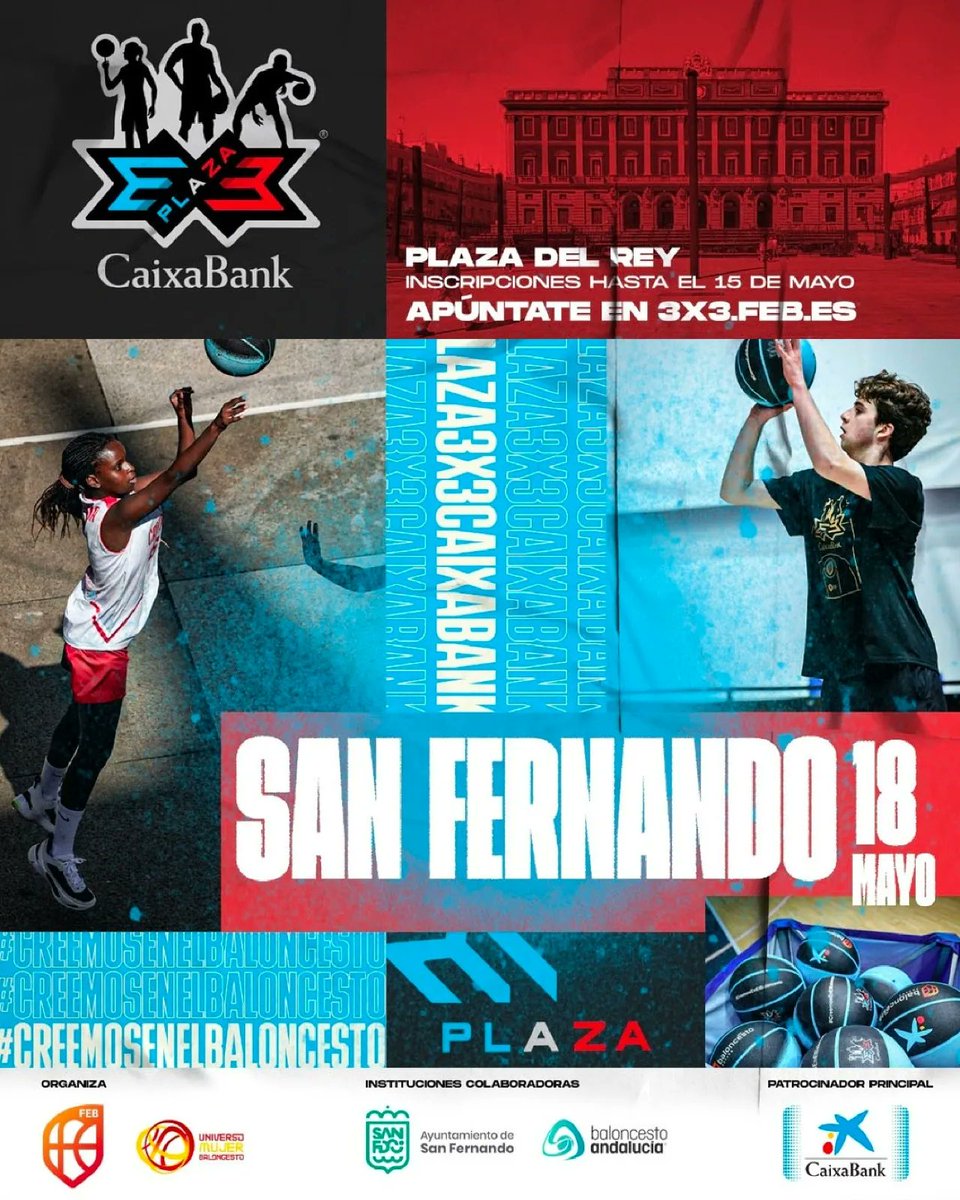 ✅️ #SFDO_Deporte ⏩️ Llega a San Fernando la Plaza 3x3 Caixabank de #baloncesto 🏀 inscríbete de manera gratuita con tu equipo en 3x3.feb.es