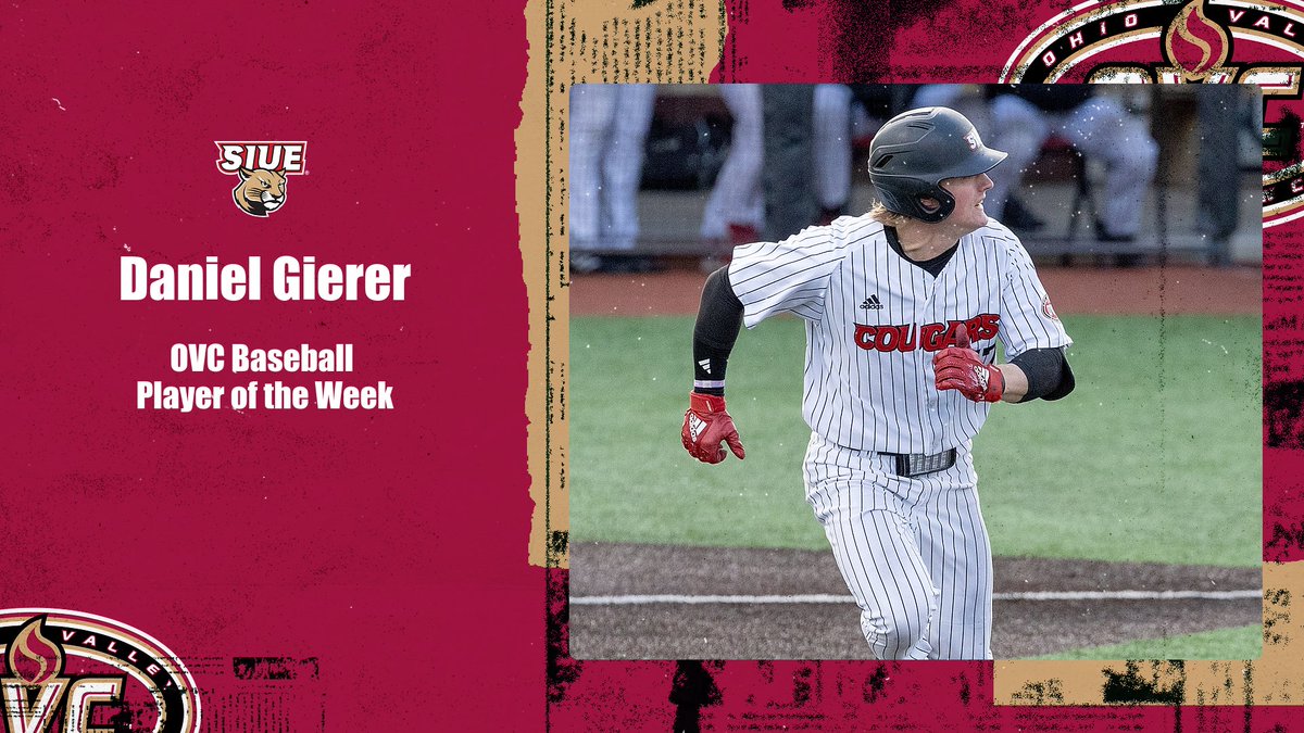𝗢𝗩𝗖 𝗕𝗮𝘀𝗲𝗯𝗮𝗹𝗹 ⚾ 𝗣𝗹𝗮𝘆𝗲𝗿 𝗼𝗳 𝘁𝗵𝗲 𝗪𝗲𝗲𝗸 @SIUEBaseball OF Daniel Gierer • Hit .500 (7-14) with 6 runs, 6 RBI, 3 SB's and a .929 slugging%; scored game-winning run on Saturday #OVCit | #thisisSIUE