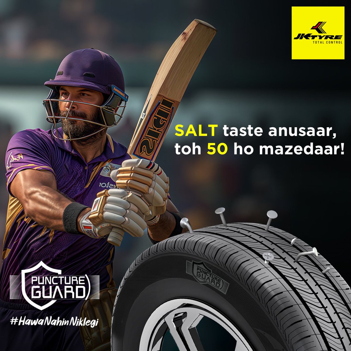 A half century that gives a solid start to the team just like #PunctureGuard from JK Tyre that protects you from all the keels. Ab #HawaNahinNiklegi #JKTyre #IndianT20League #Kolkata #Delhi
