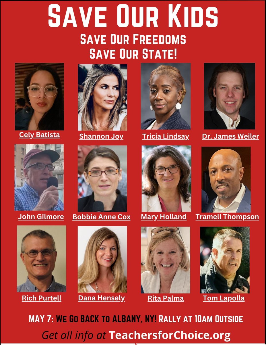 MORE SPEAKERS Added to May 7 Rally in Albany Save Our Kids, Save Our Freedoms, Save Our State! Rally for Medical Freedom w/ @maryhollandnyc , @ShannonJoyRadio , @lifebiomedguru , @progressiveact , @Attorney_Cox , @TriciaforSenate and more! Read here -> teachersforchoice.substack.com/p/more-speaker…