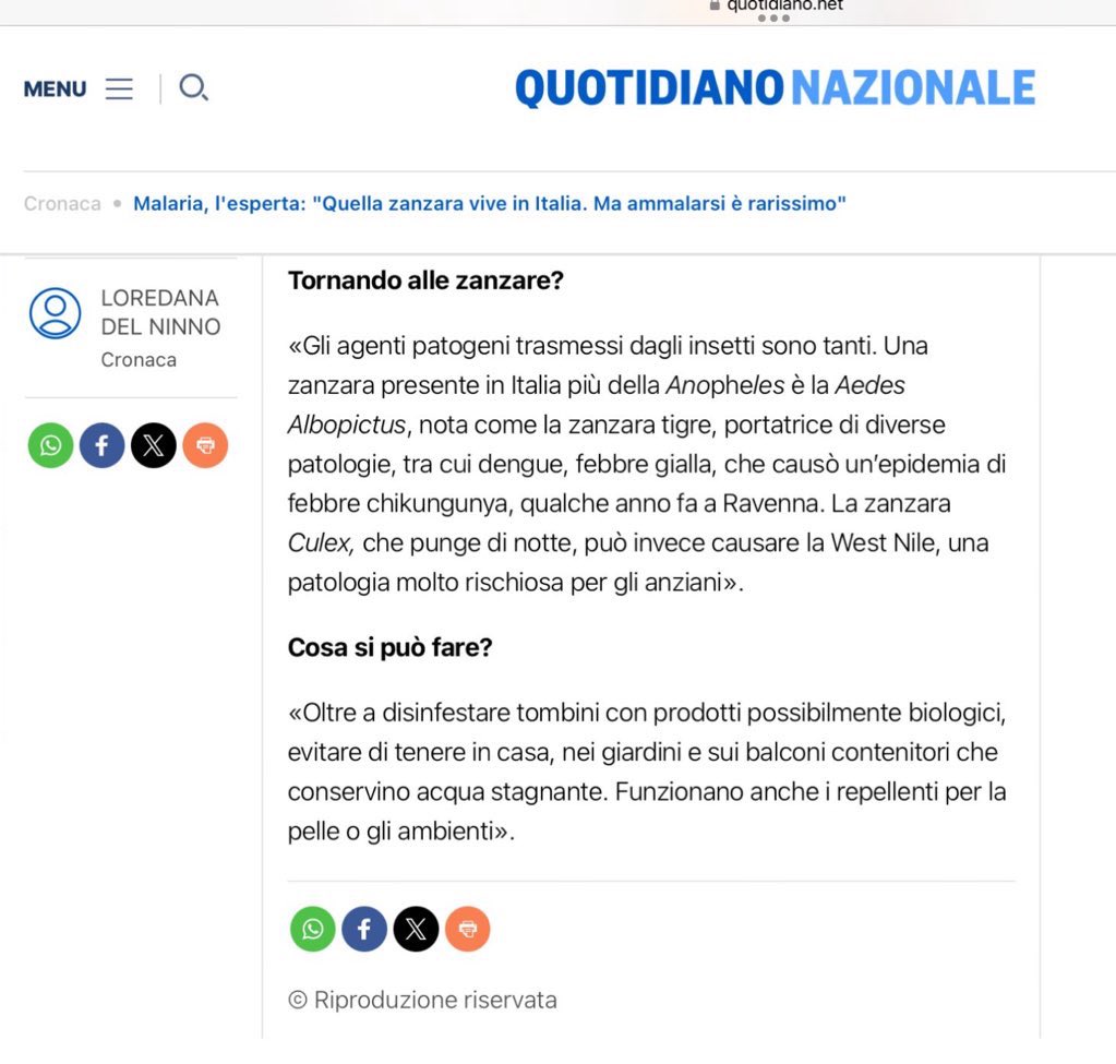 @liliaragnar è una presa in giro,l'anofele non è mai scomparsa del tutto in Italia,il clima non c'entra niente,per trasmettere la malaria la zanzara deve prima infettarsi pungendo un malato,poi servono 10 giorno perché il parassita della malaria si moltiplichi per infettare con la puntura