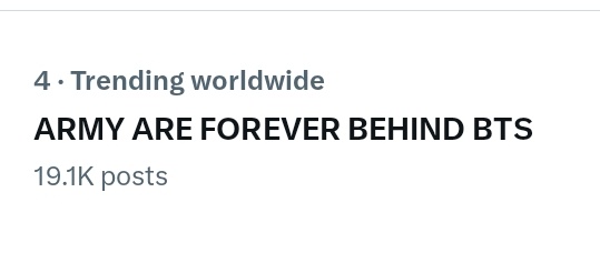 ARMY ARE FOREVER BEHIND BTS is currently trending at #4 Worldwide!