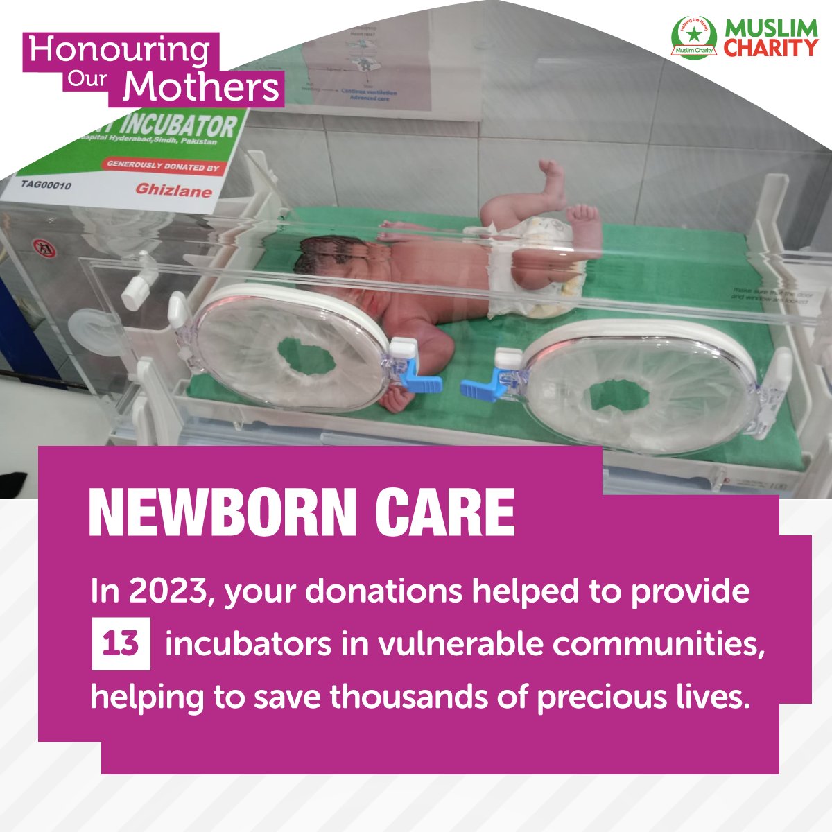 🍼 𝗡𝗘𝗪𝗕𝗢𝗥𝗡 𝗖𝗔𝗥𝗘 ❤️

Thanks to your donations, in 2023 we provided 13 incubators to hospitals serving vulnerable communities, saving thousands of precious newborn lives.

Learn more and help us save lives: muslimcharity.org.uk/project/honour…

#NewbornCare #SaveLives