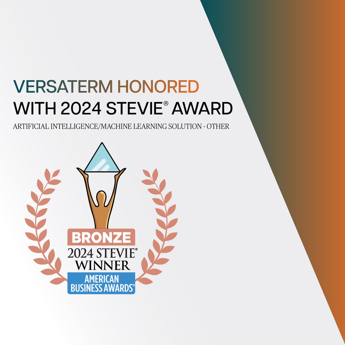 We are honored to be recognized as Bronze @TheStevieAwards winner in the 22nd Annual American Business Awards® for Artificial Intelligence/Machine Learning Solution - Other. Read more about the 2024 competition: okt.to/g5x1AS #TheStevieAwards #StevieWinner2024