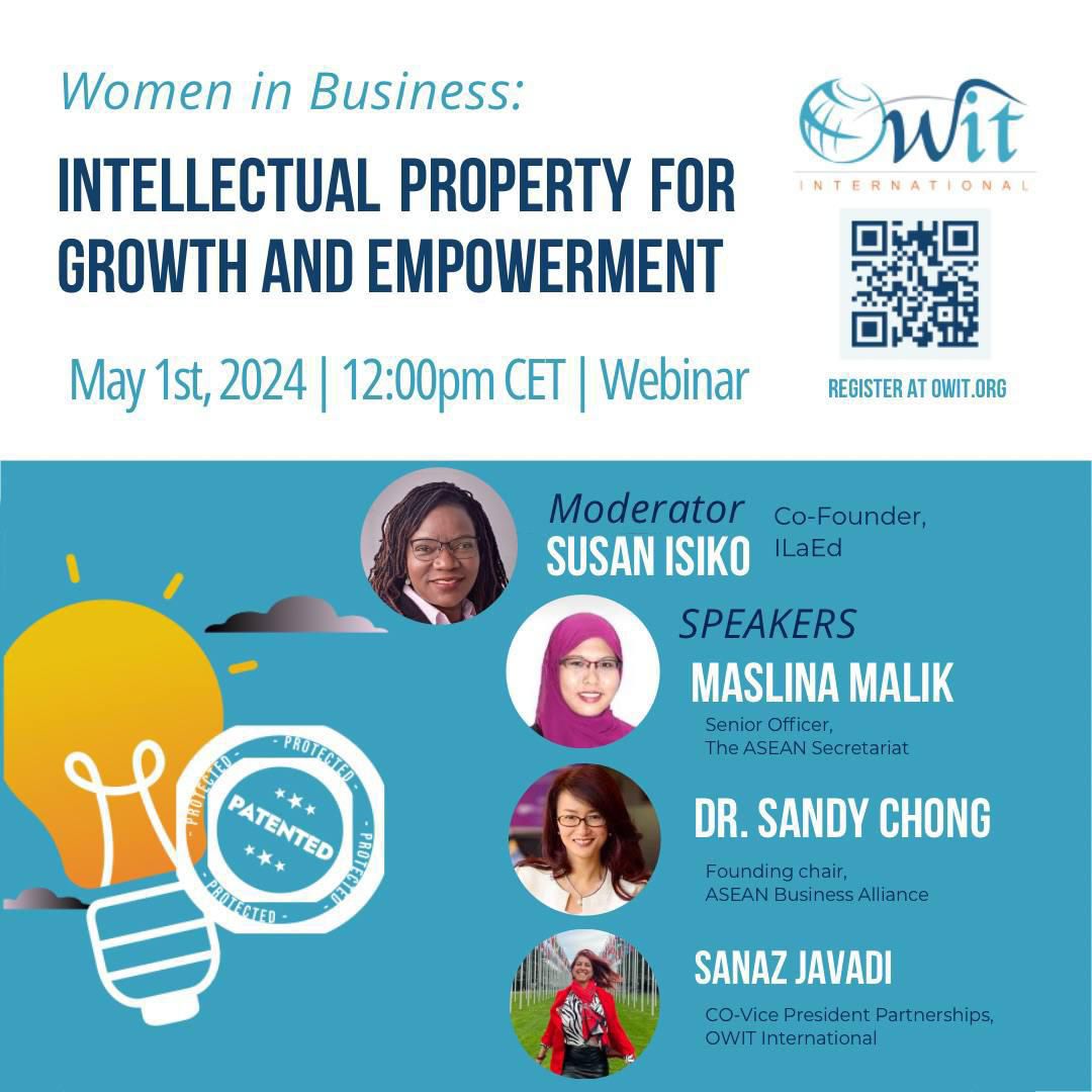 Join us on May 1st at 6:00 am EST to learn about Women in Business: Intellectual Property for Growth and Empowerment! Come listen to the amazing speakers, including our Co-Vice President of Partnerships, Sanaz Javadi Farahzadi! Register here: us06web.zoom.us/webinar/regist… #womenintrade