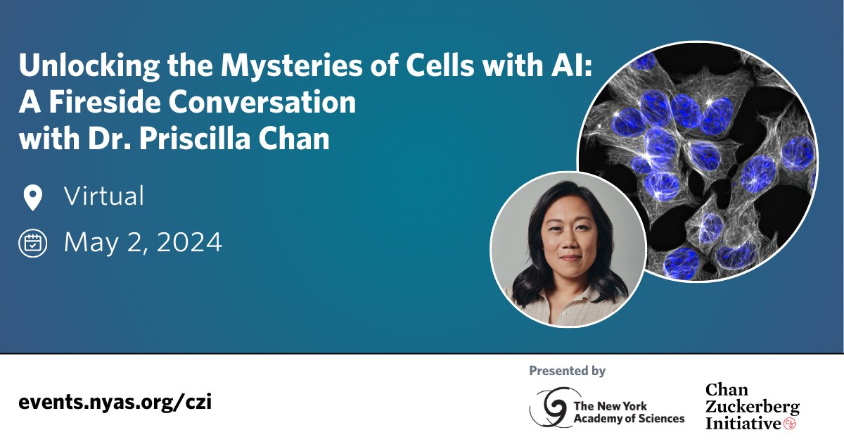 In-person registration has now sold out, but virtual tickets are still available for this #AI event!🙌 Join us on May 2 to explore the applications of AI in rare diseases, cell engineering, & more. Presented by the Academy & @ChanZuckerberg. Register now: bit.nyas.org/3Vw7k9Y