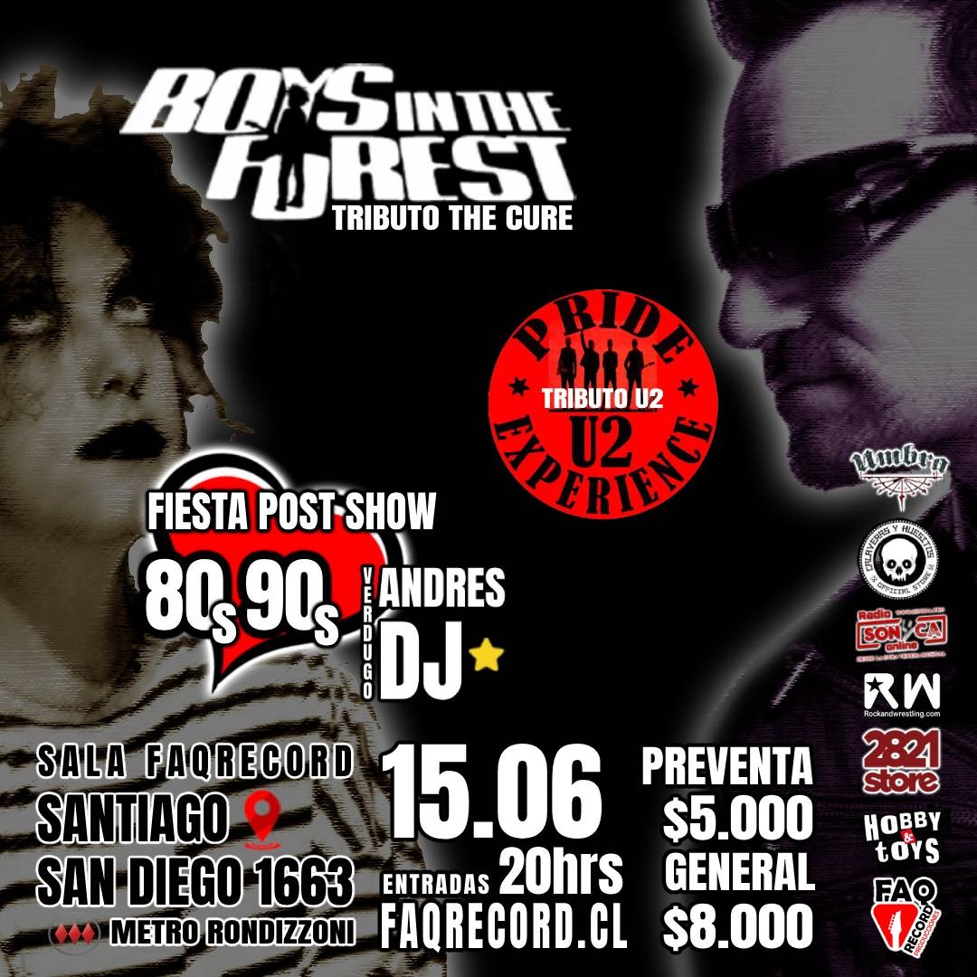 PrideU2Chile's tweet photo. ¡Hola Amigos!, los invitamos al evento más esperado de este invierno 2024, ¡Pride In The Forest!

Los esperamos el Sábado 15 de Junio desde las 20 hrs.

21:00 hrs “Boys In The Forest”, banda Tributo de “The Cure”.

22:20 hrs “Pride-U2 Experience”, Banda Tributo de U2. https://t.co/yX2wddets0