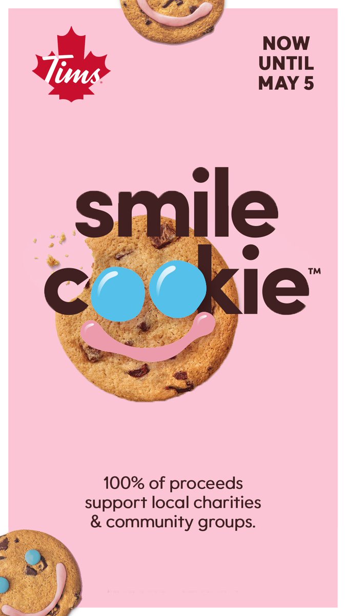 Smile Cookie week is HERE! 🍪 We are proud to live in a place that supports our community. Don’t forget to grab a Smile Cookie at @TimHortons now until May 5th 😁