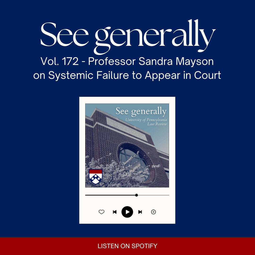 University of Pennsylvania Law Review (@pennlrev) on Twitter photo Listen to the latest episode of “See generally” with <a href="/pennlaw/">University of Pennsylvania Carey Law School</a> professor Sandra Mayson: open.spotify.com/episode/0nCcCC… Listen to the latest episode of “See generally” with <a href="/pennlaw/">University of Pennsylvania Carey Law School</a> professor Sandra Mayson: open.spotify.com/episode/0nCcCC…