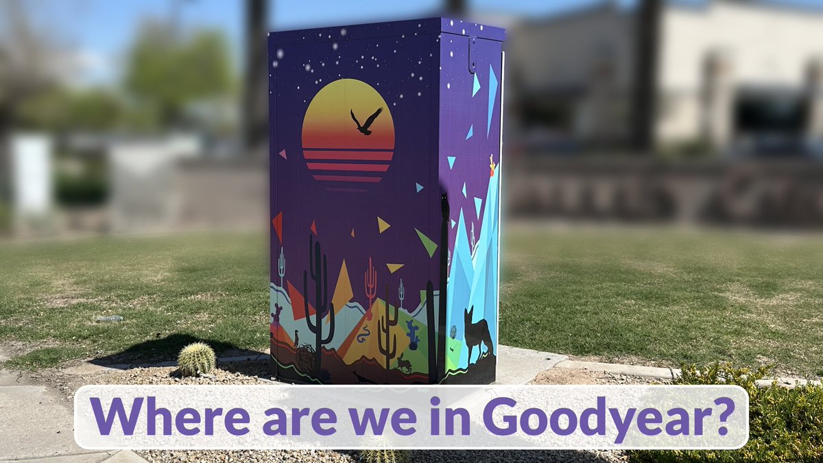 PolyMORPHIC Desert by Nathan Butt explores an array of desert life in a brightly colored digital world. Do you know where this traffic cabinet artwork is located in Goodyear?
#goodyearaz