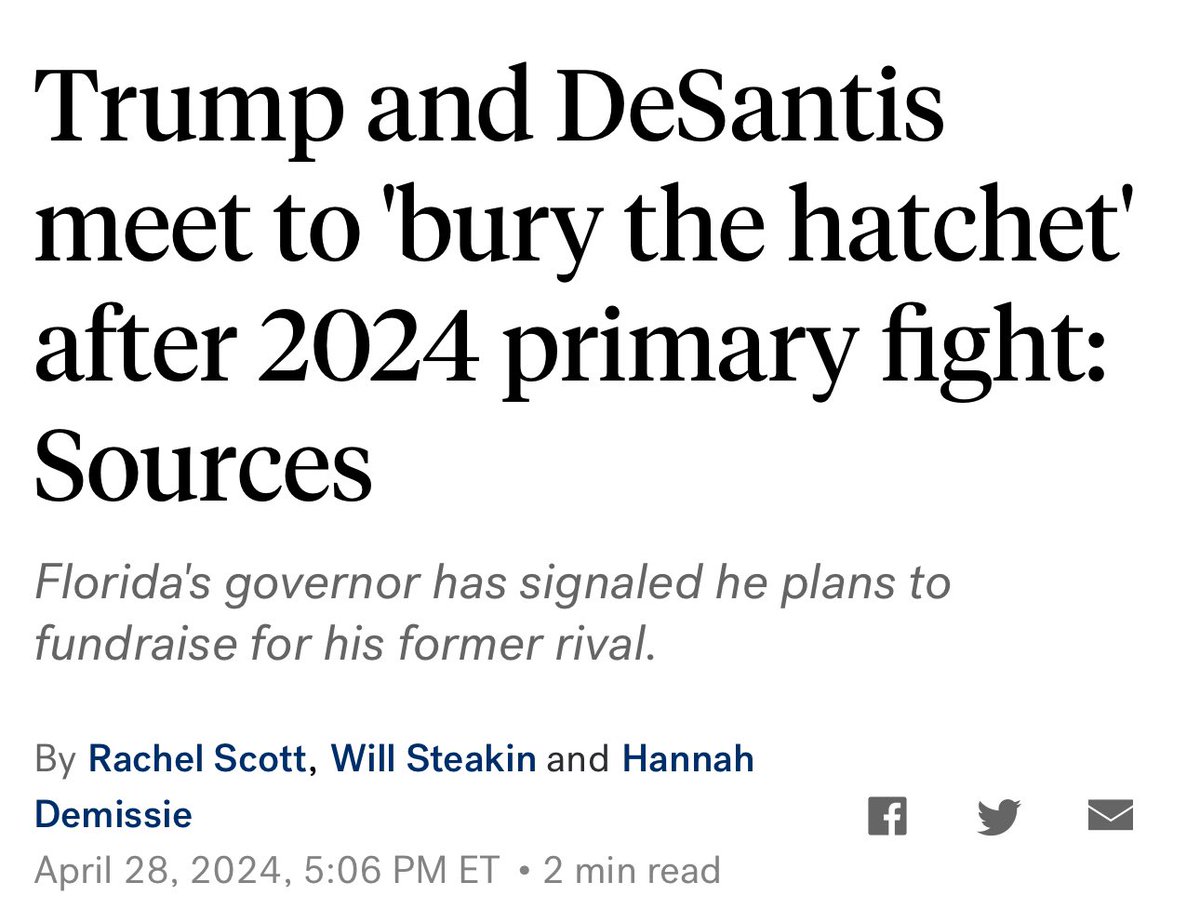 Ron DeSantis, like a good Republic flip-flopper, is now ready to “kiss the ring” of the man who called him meatball abcnews.go.com/amp/Politics/t…