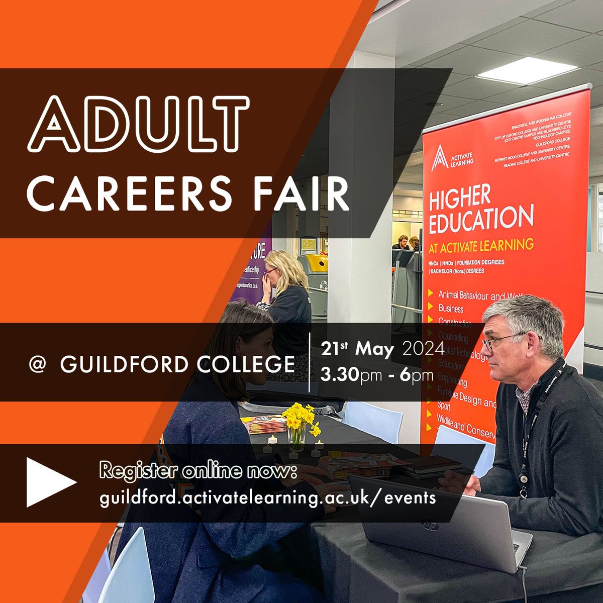 🌟 Join us on Tuesday 21 May, at Guildford College from 3.30pm to 6pm for our #AdultCareersFair! 🌟 Whether you're looking for a fresh start, #career advancement, or simply a new adventure, we have opportunities for everyone. Book today: bit.ly/4bdRHsv