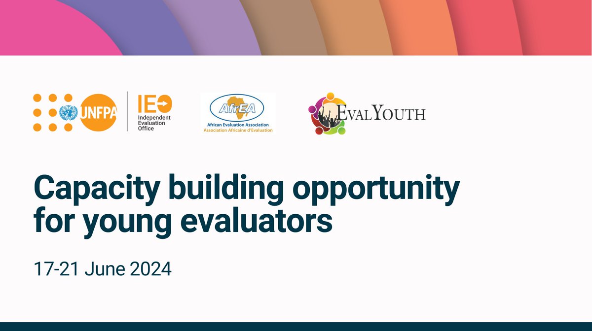 If you are
✔ a young African evaluator in Kenya
✔ interested in building skills in planning, managing & sharing evaluation results

Check out this upcoming #evaluation capacity building workshop in Nairobi, 📅 17-21 June

Apply by May 1: unfpa.org/updates/capaci…
#Eval4Action