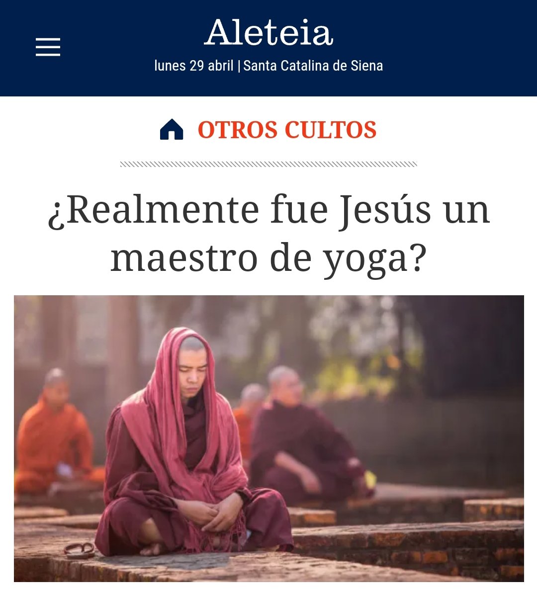 Ante lo que se está diciendo estos días: ¿Jesús fue un maestro de yoga? Lo expliqué en @AleteiaES hace tiempo: es.aleteia.org/2018/10/20/rea… #spoiler: NO @xiskya @SacerdosMariae @liturgia1963 @resimus @RafaMonterdeF @Catholicnet_es @RadioMariaSpain @pserranooceja @Torremarte1